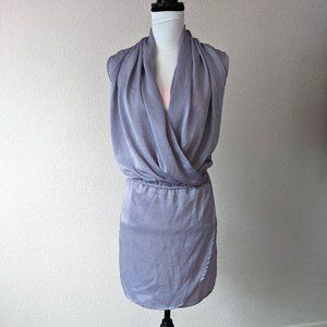 Blue/Grey Sleeveless Faux Wrap Dress- Size L